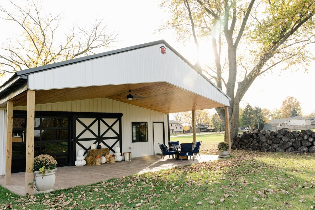 White Black Post Frame Residential Garage Storage