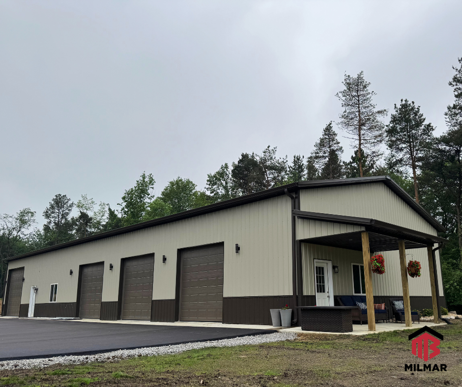 4 Garage Door Burnished Slate and Stone 40x100 Multi-Purpose Post Frame Pole Barn Build