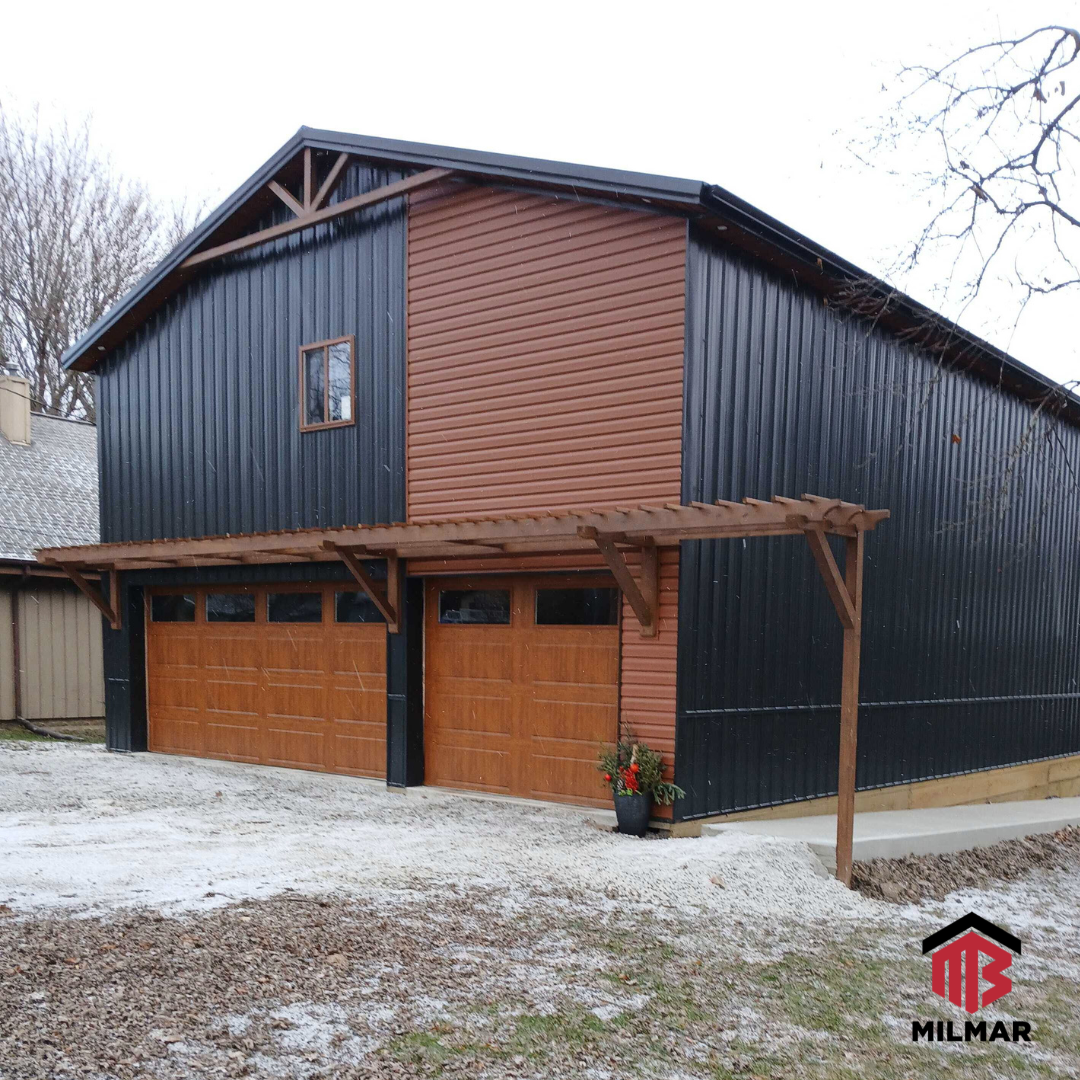 Black Metal 30x40x16 w-Cedar Siding by customer Lowell IN