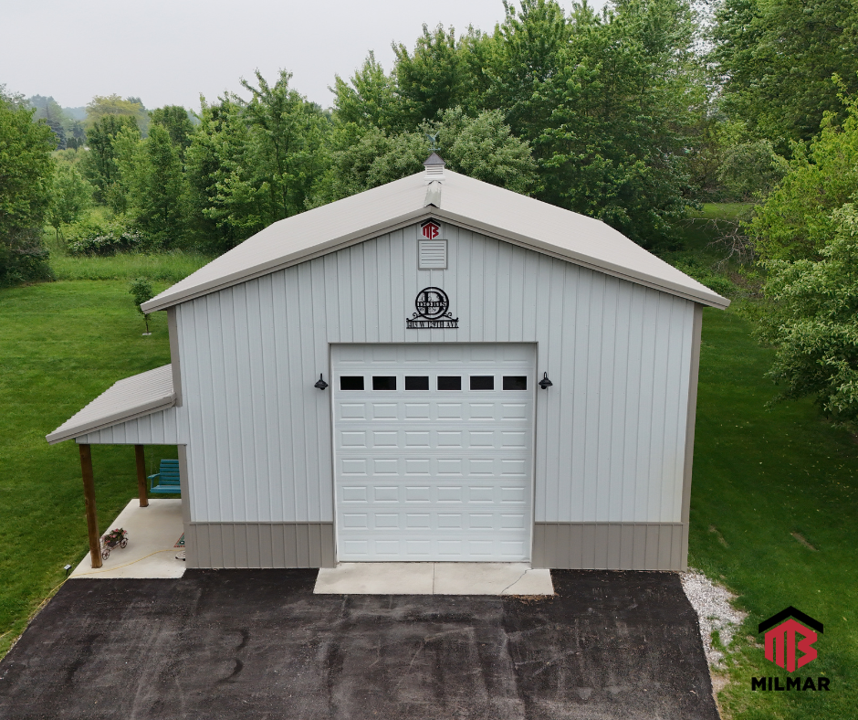 FB 30x40x16 Post Frame Pole Barn Garage Storage Shop Clay and White Milmar Buildings Indiana