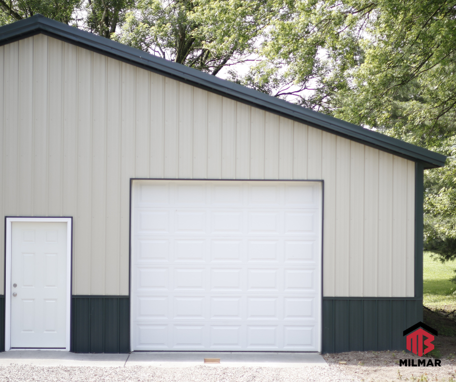 FB 40x50x10 Hartford Green and Stone Detail Shot Greenwood Indiana Pole Barn Garage Post Frame by Milmar Buildings