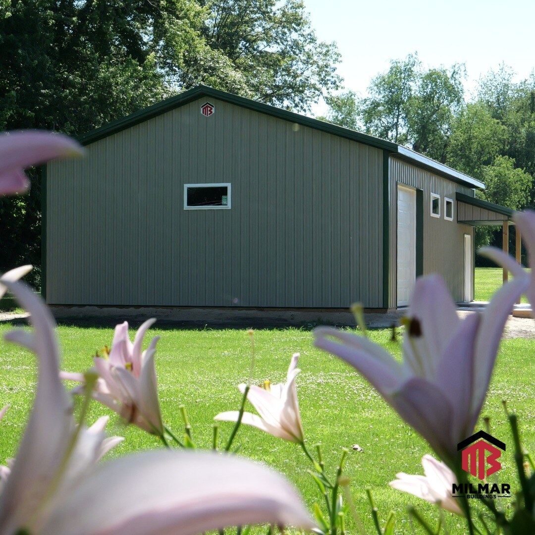 Gray Green Post Frame Garage Storage 2