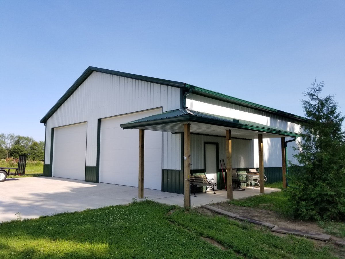 Green White Pole Barn