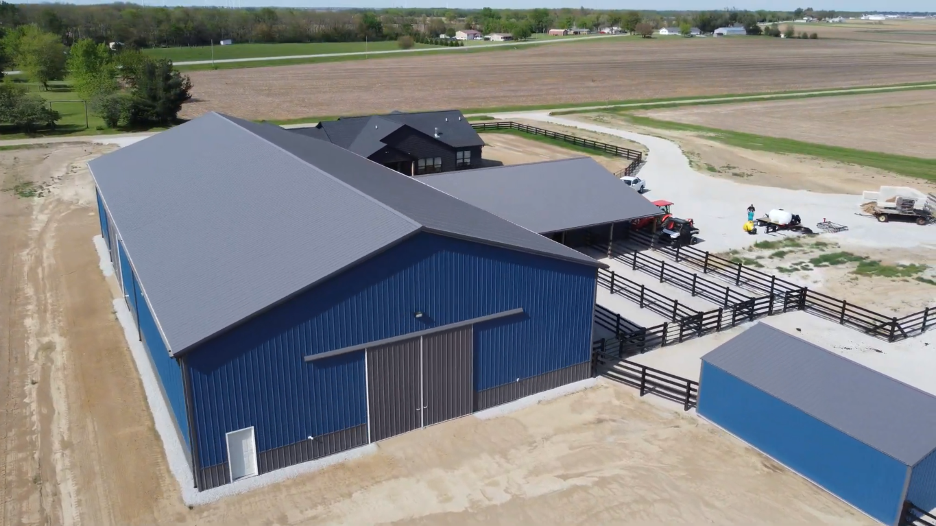 Horse Barn and Stables 36x56  and 120x60 Riding Arena Equestrian Facility by Milmar Buildings Gallery Blue Charcoal