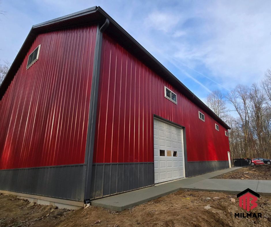 In Progress Dark Red White Charcoal Garage Home Milmar Post Frame Build