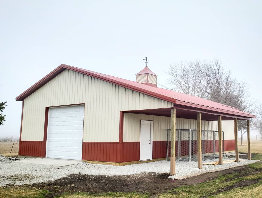 Post Frame Red Cream Garage Shop Storage Build