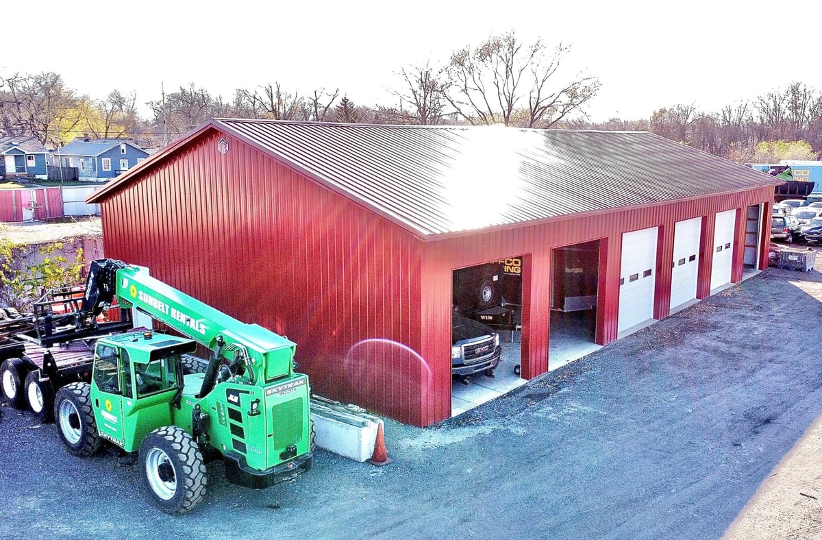 Red Garage Shop Commercial Post Frame Build