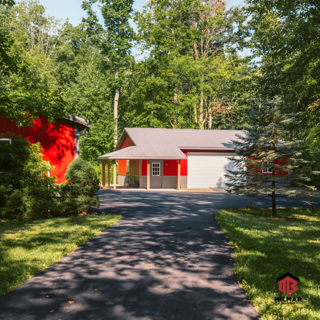 Red Gray White Pole Barn Garage 2