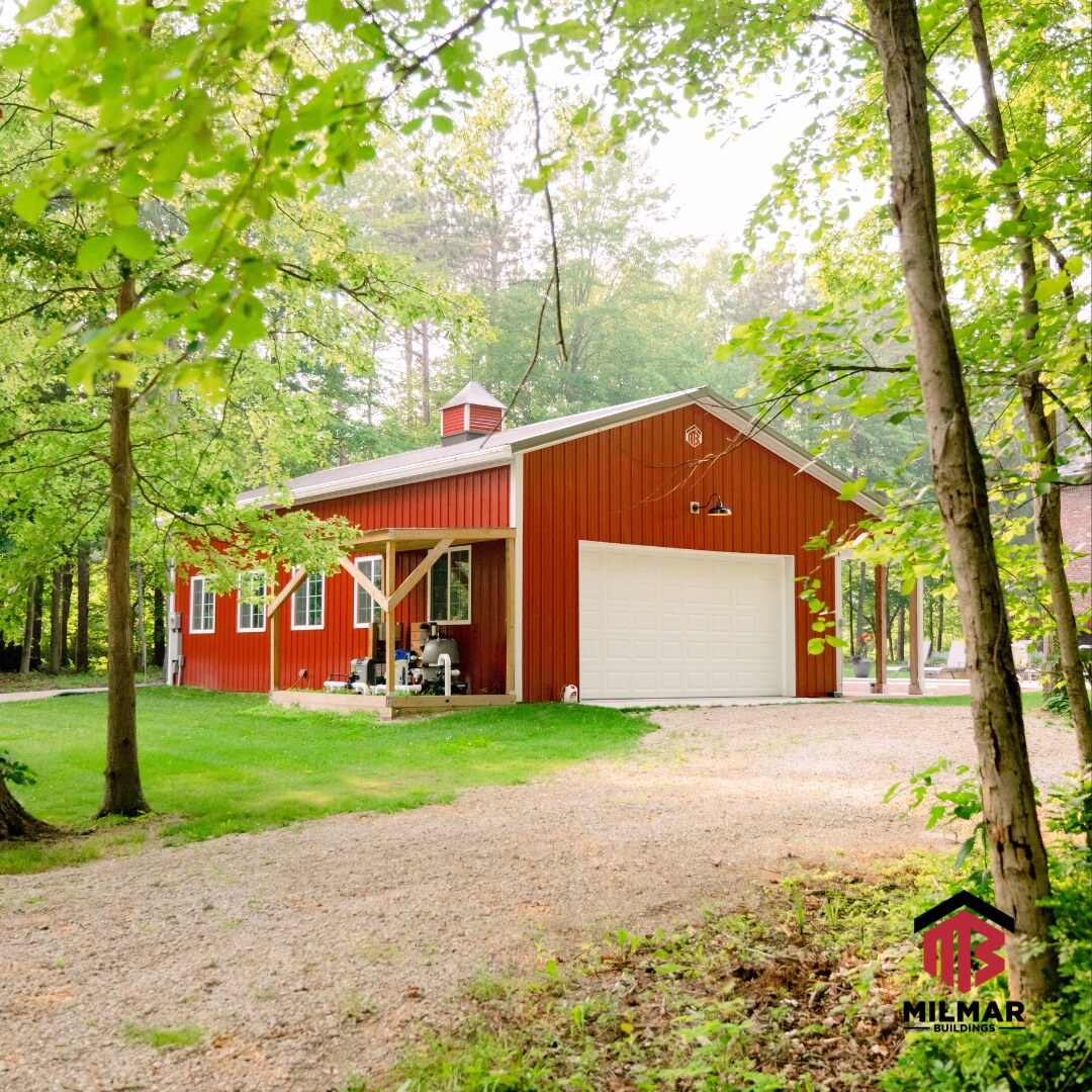 Red White Garage Shop Storage Pole Barn