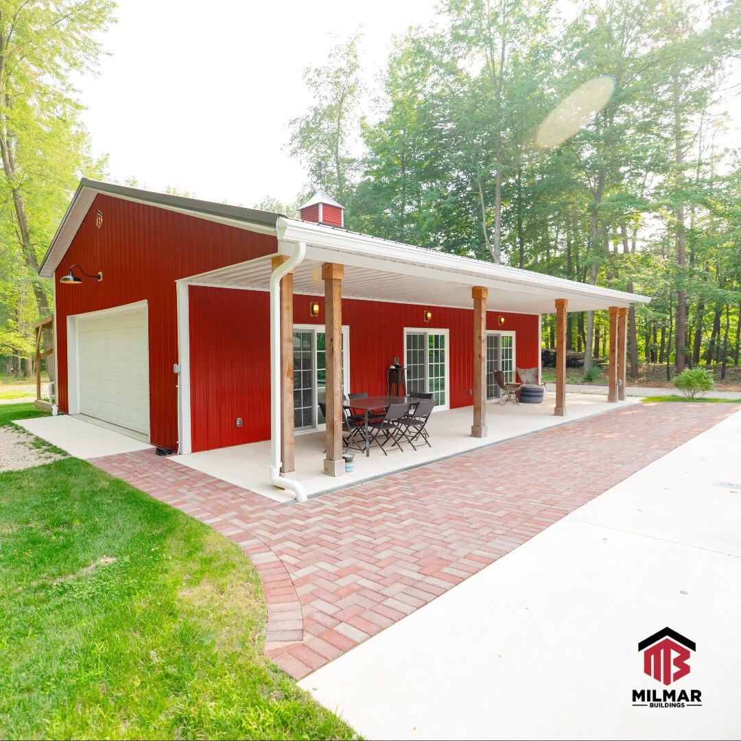 Red White Pool House Garage Pole Barn