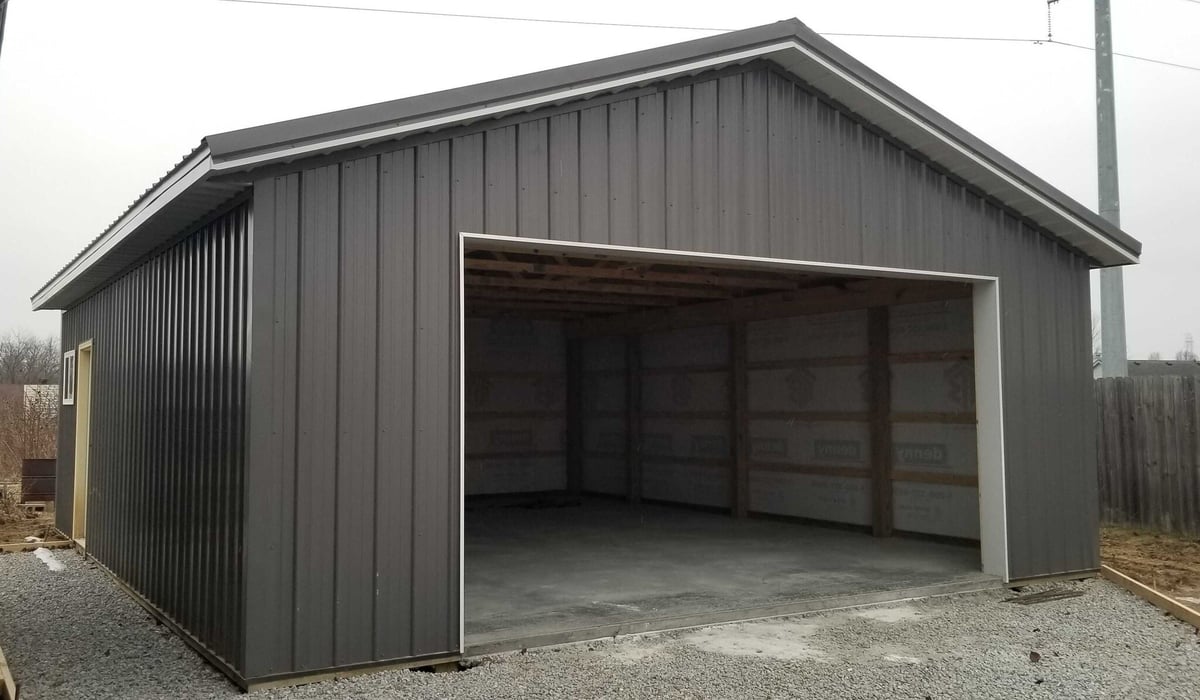 Standard-Sized Small Gray Brown Detached Garage